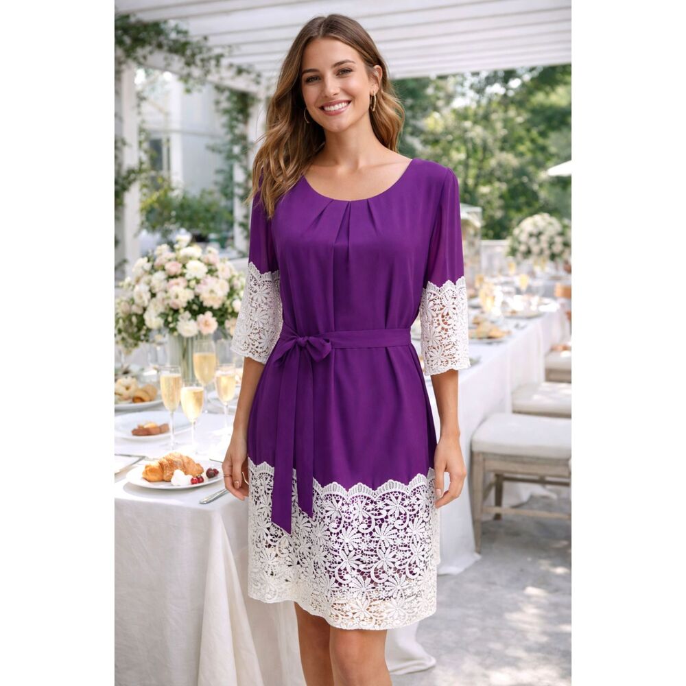 Gianni Bini Nancy Jewel Tone Purple Lace Trim Dress Size Medium